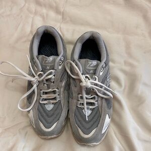 New Balance Light Gray & White Mesh Suede Sneakers